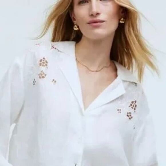 MADEWELL Resort Long-Sleeve Shirt EMBROIDERED EYELET WHITE NWT Sz L - Picture 1 of 6